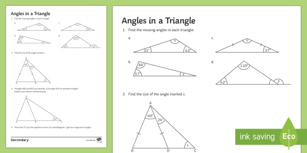 Angles In A Triangle Worksheet   Worksheet