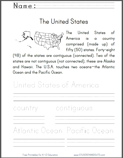 United States Geography Primary Worksheet