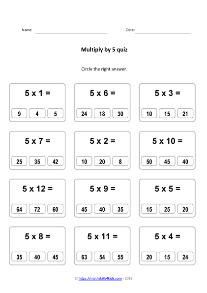 5 Times Table Worksheets Pdf